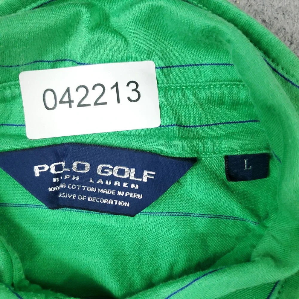 Polo Golf Ralph Lauren Mens Large Green Striped Short Sleeve Pocket Polo Shirt